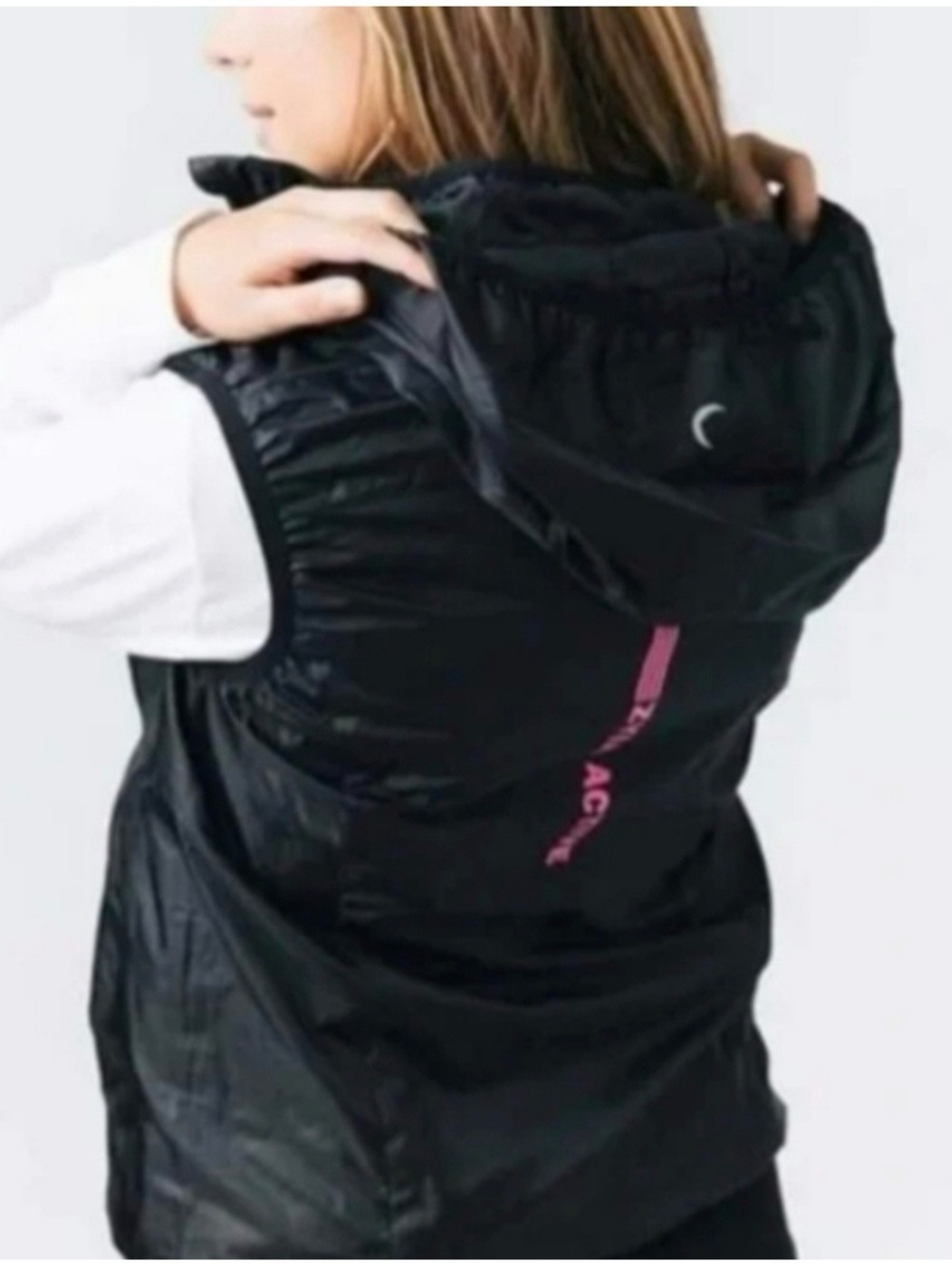 Zyia Active Women's Black Trainer Hooded Vest Windbreaker Packable - Picture 12 of 14